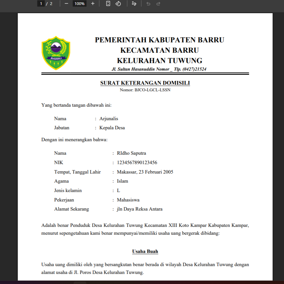 tentukan surat online